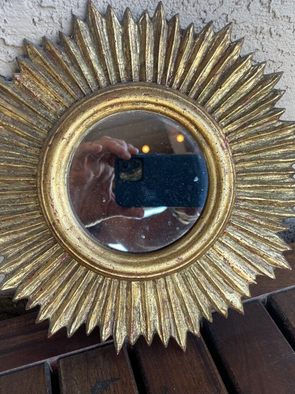 Mid Century Small Scale Italian Wooden Sunburst Mirror - 11"D